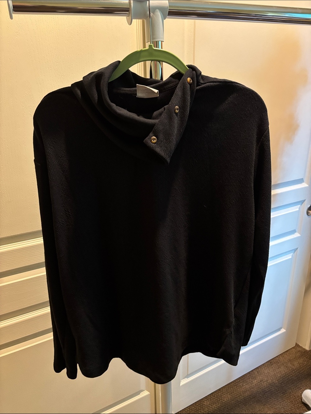 Cozy Black button- Accent Cowl Neck Sweater